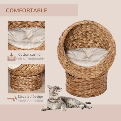 Akoasm 23.5 Inch Raised Wicker Egg Shape Handwoven Elevated Basket Cat Bed & Kitty House Indoor-Brown 2 Akoasm 23.5 Inch Raised Wicker Egg Shape Handwoven Elevated Basket Cat Bed & Kitty House Indoor-Brown - Image 2
