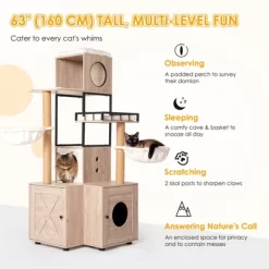 Bella Depot 63" Multi-Functional Cat Tree With Litter Box Includes Removable Washable Cushion