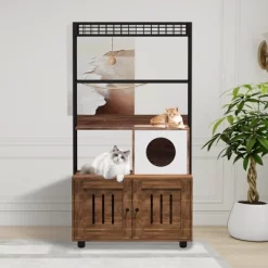 Cat Tree With Litter Box Enclosure, 60'' Wooden Cat House With Storage Shelf, Sisal Hammock, Condo And Play Ball -BlueBuffalo Sales Store GUEST ec594972 05b4 4eb2 87ab 09259ed3fe4a