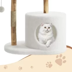 Nasitip 43" Natural Wood Cat Tree For Large Cats, White Aesthetic Cat Tower With Basket, Perches & Scratching Posts, Floor Standing -BlueBuffalo Sales Store GUEST ecaca121 8cb8 4270 9de3 98b717f67f38