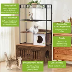 Large Cat Litter Box Enclosure With Shelf - Multi-Functional Wooden Cabinet W/Cat Condo, Sisal Hammock & Play Ball For Multi-Cat Homes -BlueBuffalo Sales Store GUEST ecdcc56a 28b6 41ba b9ab 97b0f5daec0c