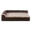 FurHaven Two-Tone Faux Fur & Suede Deluxe Chaise Lounge Cooling Gel Top Foam Sofa Dog Bed