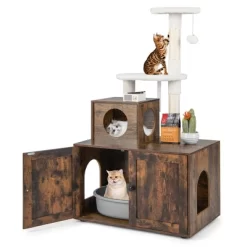 Costway 2-in-1 Wooden Litter Box Enclosure With Cat Tree Hidden Washroom Furniture -BlueBuffalo Sales Store GUEST ed1c0c3c a461 4e6c b9be 85295716dfc0