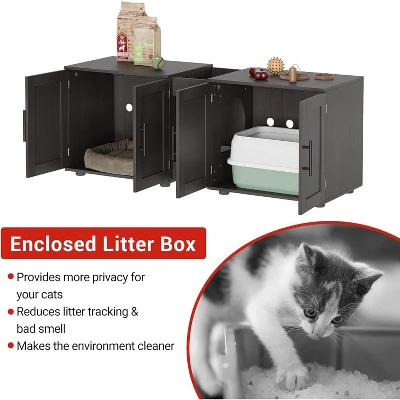 Double Cage Cat Litter Box Enclosure Furniture – Hidden Wooden Enclosed House For 2 Cats, 55" L X 17.7" W X 22.5" H – Discreet Odor-Control Design 4 Double Cage Cat Litter Box Enclosure Furniture – Hidden Wooden Enclosed House For 2 Cats, 55" L X 17.7" W X 22.5" H – Discreet Odor-Control Design - Image 4