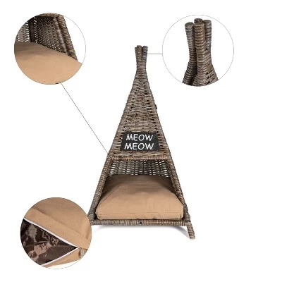 Tiki Tent Coastal Handwoven Rattan Cat Bed With Machine-Washable Cushion 3 Tiki Tent Coastal Handwoven Rattan Cat Bed With Machine-Washable Cushion - Image 3