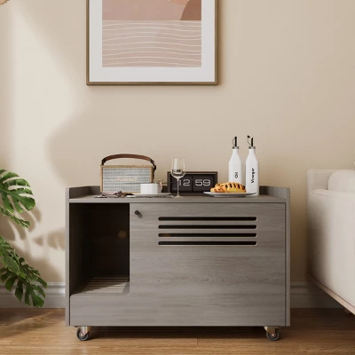 Litter Box Enclosure Furniture With Wheels, Cat Litter Box Cabinet With Mat And Ventilation,Hidden Pet House Side Table-Maison Boucle 7 Litter Box Enclosure Furniture With Wheels, Cat Litter Box Cabinet With Mat And Ventilation,Hidden Pet House Side Table-Maison Boucle - Image 7