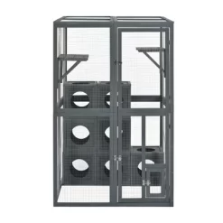 Akoasm 43.3 In. W Outdoor Cat Tree With Double Entrance Door-Gray