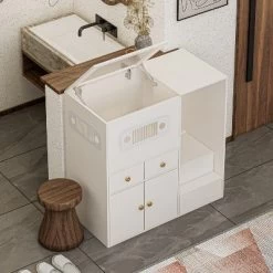 ATJafurn 40.2" Hidden Cat Cabinet With Hydraulic Glass Door And Storage, Modern White Cat Litter Box Enclosure Furniture For Living Room -BlueBuffalo Sales Store GUEST ee1d53a1 5b9b 4590 a900 5a8bb01f9b9b