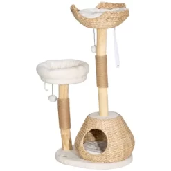 PawHut Cat Tree For Indoor Cats, 41" Cat Tower With Wooden Cat Scratching Posts, Cat Condo, Cat Beds & Toy Balls, Cream White -BlueBuffalo Sales Store GUEST ee23db05 f22a 4527 9830 64080d0a3347