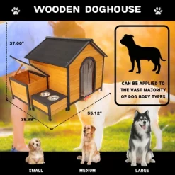 GDFStudio Bertha Modern 55" Metal And Solid Wood Dog House With Bowl And Door Curtain -BlueBuffalo Sales Store GUEST ee2fdd9f 7a48 426f a5cf a01e21e81b3b