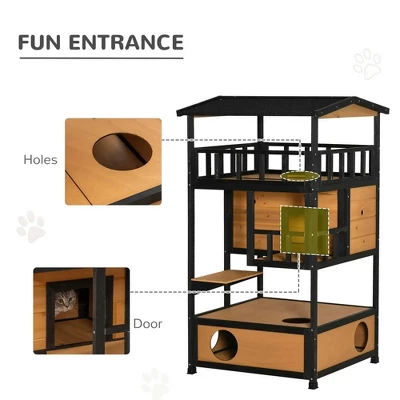 Resenkos Wooden Outdoor Cat House, Feral Cat Shelter Kitten Condo With Asphalt Roof, Escape Doors, Condo, Jumping Platform, Yellow 9 Resenkos Wooden Outdoor Cat House, Feral Cat Shelter Kitten Condo With Asphalt Roof, Escape Doors, Condo, Jumping Platform, Yellow - Image 9