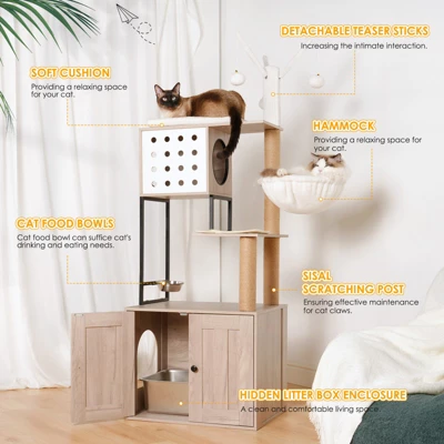 Bella Depot 23.62'' Cat Tree Cat Condo With Litter Box Enclosure 3 Bella Depot 23.62'' Cat Tree Cat Condo With Litter Box Enclosure - Image 3
