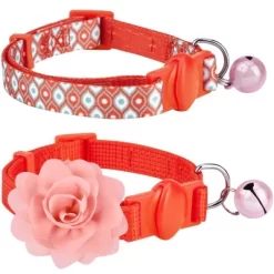 Blueberry Pet The Power Of All-in-One Adjustable Breakaway Cat Collar With Bell & Detachable Flower - Perfect Orange - 2pk