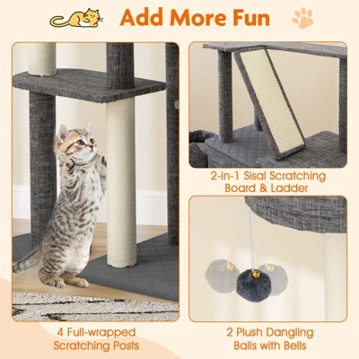 Tangkula 71" Tall Cat Tree For Indoor Cats Modern Multi-Level Cat Tower Activity Center 6 Tangkula 71" Tall Cat Tree For Indoor Cats Modern Multi-Level Cat Tower Activity Center - Image 6