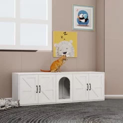 Chery Life White 59.05"L X 17.71"W X 18.89"H Modern Wooden Cat Box Furniture With Double Room, Giving Cats The Greatest Privacy Space -BlueBuffalo Sales Store GUEST f0fed3a5 7148 495e 8742 c48ef9471acc
