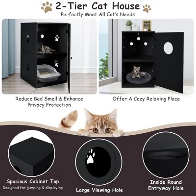Costway 2-tier Litter Box Enclosure Furniture Hidden Cat House W/ Anti-toppling Device 5 Costway 2-tier Litter Box Enclosure Furniture Hidden Cat House W/ Anti-toppling Device - Image 5