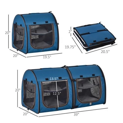 Munora 39" Convertible Cat Carrier - 2-in-1 Foldable Pet Carrier With Removable Cushions & Storage Bag, Blue 2 Munora 39" Convertible Cat Carrier - 2-in-1 Foldable Pet Carrier With Removable Cushions & Storage Bag, Blue - Image 2