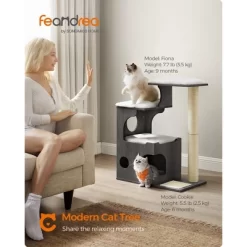 WoodyWonders 33.8-Inch Modern Cat Tower With 3 Perches, Scratching Post & Cave, Includes 4 Washable Cushions -BlueBuffalo Sales Store GUEST f1f078bf cdb4 479b 85ec b6dfc6b37fb5