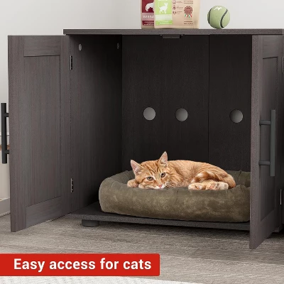 Double Cage Cat Litter Box Enclosure Furniture – Hidden Wooden Enclosed House For 2 Cats, 55" L X 17.7" W X 22.5" H – Discreet Odor-Control Design 3 Double Cage Cat Litter Box Enclosure Furniture – Hidden Wooden Enclosed House For 2 Cats, 55" L X 17.7" W X 22.5" H – Discreet Odor-Control Design - Image 3