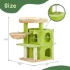 33" Cat Tree Cat Tower For Indoor Cats, Cat Activity Center Play House With Large Padded Perch, Hammock Scratching Posts & Dangling Ball Green
