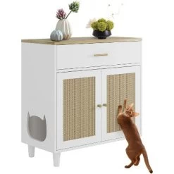 Cat Littler Box Enclosure, Litter Box Furniture Hidden With Scratching Board Doors & Storage Drawer, Cat House With End Table -BlueBuffalo Sales Store GUEST f3134a80 a17b 491b afbf 048a55500f8d