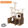GustoWave Cat Litter Box Enclosure With Cat Tree, Wooden Cat Washroom Furniture, Barn Door, Pet House, Fits Most Litter Boxes
