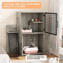 Modern Villa Cat Litter Box Enclosure With Platform,Double Layer Cat Litter Hidden Furniture