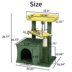 Karl Home 27.5 Inch Green Multi-level Cat Tower With Cat Scratching Post And Pad