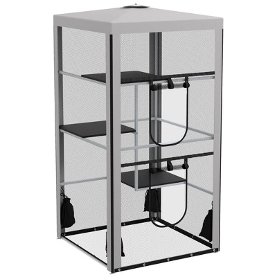 PawHut 79"H Cat House Kitten Enclosure Mesh Playpen Steel Frame With 3 Platforms, 2 Doors And 4 Sandbags For Stability, Indoor/Outdoor 6 PawHut 79"H Cat House Kitten Enclosure Mesh Playpen Steel Frame With 3 Platforms, 2 Doors And 4 Sandbags For Stability, Indoor/Outdoor - Image 6