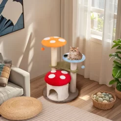 Tangkula Cute Mushroom Cat Tree 35" Tall Cat Tower W/ Sisal Scratching Posts Cat Condo