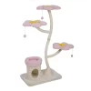 Flower-Shaped Cat Tree, With Blooming Platforms Bed, Condo, And Dangling Toys, Multi-Level Cat Tower For Indoor Cats, Modern, Pink & Beige