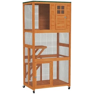 Resenkos Cat Cage, Cat Crate Kennel Enclosure Playpen,74" Wooden Outdoor Cat House Catio Outdoor Cat Enclosure, Orange 3 Resenkos Cat Cage, Cat Crate Kennel Enclosure Playpen,74" Wooden Outdoor Cat House Catio Outdoor Cat Enclosure, Orange - Image 3
