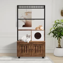 COZONY 60" Cat Litter Box Enclosure With Shelf Storage — 2-in-1 Wooden Cat House Condo, Reversible Entrance, Sisal Hammock & Playing Ball For Cats -BlueBuffalo Sales Store GUEST f5a689ba e161 4315 bce1 9c43e7438184