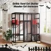 SEVOBAL 62.5" Gothic Outdoor Large Cat Catio Wood Cat Enclosure With Platforms And Condos Patio Cat Window Box Weatherproof Black And Red For Festival