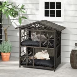 Tangkula Outdoor Rattan Cat House 2-Tier Wicker Windows Removable Cushions Large Entrance -BlueBuffalo Sales Store GUEST f67b81c5 6be0 4869 8769 a24c6e1ad980