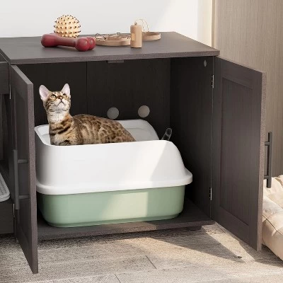 Double Cage Cat Litter Box Enclosure Furniture – Hidden Wooden Enclosed House For 2 Cats, 55" L X 17.7" W X 22.5" H – Discreet Odor-Control Design 2 Double Cage Cat Litter Box Enclosure Furniture – Hidden Wooden Enclosed House For 2 Cats, 55" L X 17.7" W X 22.5" H – Discreet Odor-Control Design - Image 2