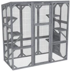PawHut Catio Outdoor Cat Enclosure, Large Wooden Cat House With 6 Jumping Platforms, Weatherproof Roof, For 1-3 Cats, 59" X 28" X 60", Gray -BlueBuffalo Sales Store GUEST f6c5bf1f 6bbe 4b63 b617 b7437bd37ffe