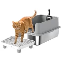 PawHut Extra Large Stainless Steel Cat Litter Box High Sided, Anti-Urine Leakage, Easy Cleaning, Non-Sticky, Never Absorbs Odors, Include Scoop & Pad -BlueBuffalo Sales Store GUEST f6d1711b 33a1 42d9 959d 48c48fee7001