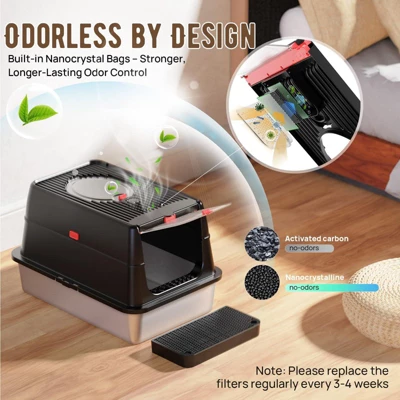 ZACHVO Stainless Steel Flip-Top Cat Litter Box – XL Enclosed Metal Litter Pan For Large Cats 2 ZACHVO Stainless Steel Flip-Top Cat Litter Box – XL Enclosed Metal Litter Pan For Large Cats - Image 2