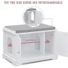Sweetgo SG1091WT Cat Washroom Storage Bench Cabinet And Litter Box Cover With Removable Partition Wall And Pet Bed Cushion, White