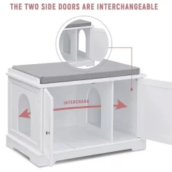 Sweetgo SG1091WT Cat Washroom Storage Bench Cabinet And Litter Box Cover With Removable Partition Wall And Pet Bed Cushion, White