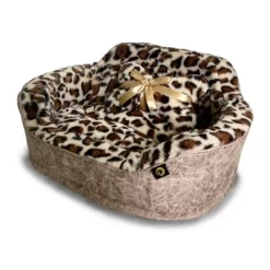 Precious Tails Leopard Princess Cat And Dog Bolster Bed - Taupe