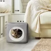 Pet Adobe Cat Pet Bed Cave With Removable Cushion - For Large Cats/Small Dogs, 13" X 12" X 11.25", Gray
