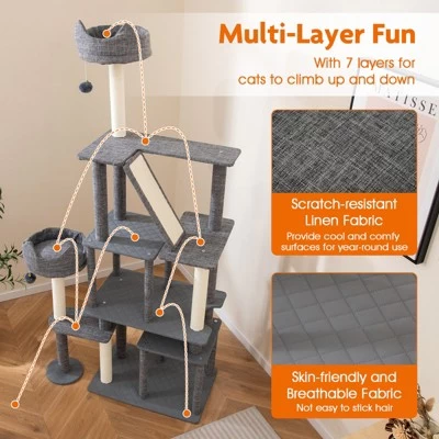 Tangkula 71" Tall Cat Tree For Indoor Cats Modern Multi-Level Cat Tower Activity Center 5 Tangkula 71" Tall Cat Tree For Indoor Cats Modern Multi-Level Cat Tower Activity Center - Image 5