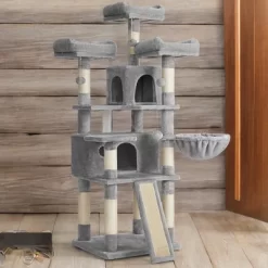 Cat Tree, Large Cat Tower, Cat Condo With Scratching Posts, Board, 2 Caves, 3 Plush Perches, Activity Center, 66.5 Inches