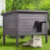 VEVOR Outdoor Cat House Weatherproof, Feral Cat Shelter For Multiple Cats, Outdoor Wooden Cat Rabbit House With All-Round Foam Insulated