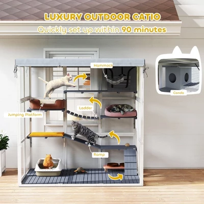 SKYONE Weatherproof Outdoor Catio: Spacious Fir Wood Enclosure With Hammock, Condo, Platforms, 3 SKYONE Weatherproof Outdoor Catio: Spacious Fir Wood Enclosure With Hammock, Condo, Platforms, - Image 3