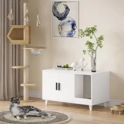 Akoasm 39.37 In. W Hidden Cat Litter Box Enclosure With Scratching Mat-White 13 Akoasm 39.37 In. W Hidden Cat Litter Box Enclosure With Scratching Mat-White -BlueBuffalo Sales Store GUEST fb8d8b1e 285b 4ae5 8ad4 eb4774dd6da7