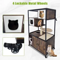 Litter Box Enclosure, Wooden Metal Frame Hidden Cat Washroom On Wheels With Hammock, Cat Tree With Litter Box Furniture, Cabinet -BlueBuffalo Sales Store GUEST fc6e4d25 53ea 43f5 8088 6c620f3b6bf6