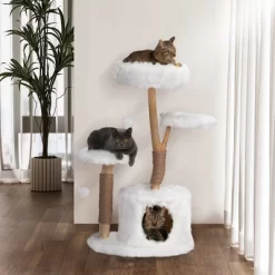 Sevobal Pet Tower Modern Cat Tree, Natural Branch Cat Tower, Luxury Cat Condo, Indoor Cat Furniture, Kitten Cat Gift, White, 34"*17.72"*41.73"